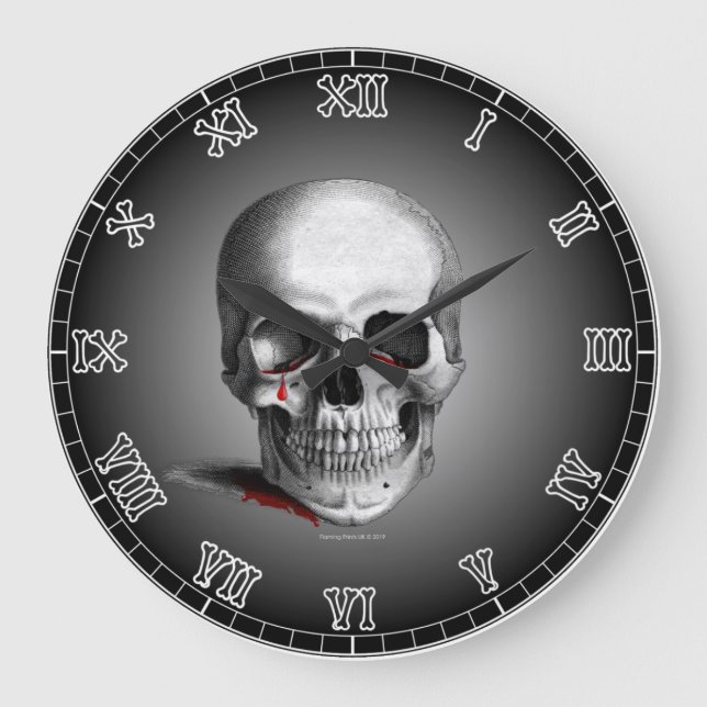 Reloj Redondo Grande Gothic Crying Skull Horror Blood Tears Red Fantasy (Anverso)