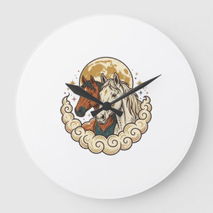 Reloj Redondo Grande Grabado Antiguo Caballos Cósmicos Arte Lunar