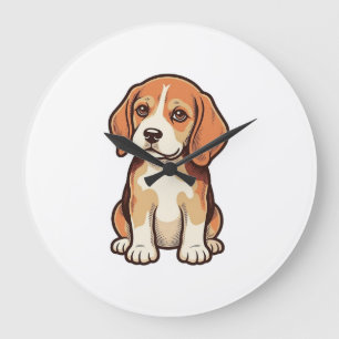 Reloj Redondo Grande Grabado Antiguo Cachorro Beagle Arte Vectorial_1