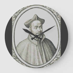 Reloj Redondo Grande Grabado de San Ignacio de Loyola Arte Antiguo