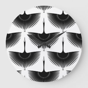 Reloj Redondo Grande Graceful Crane: Patrón de pájaro oriental