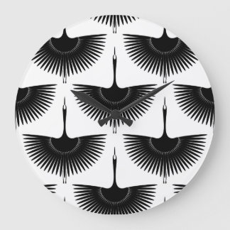 Reloj Redondo Grande Graceful Crane: Patrón de pájaro oriental