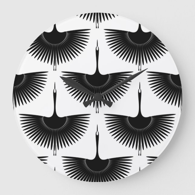 Reloj Redondo Grande Graceful Crane: Patrón de pájaro oriental (Anverso)