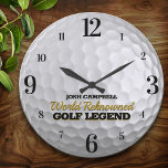 Reloj Redondo Grande Graciosa Legend Golf Ball Personalizada<br><div class="desc">Fun,  bola de golf personalizada en este reloj de pared personalizado. El regalo perfecto para cualquier amante del golf.</div>