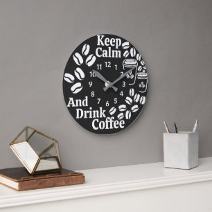 Reloj Redondo Grande Gracioso Café Bean Mantenga La Tranquilidad Y Beba