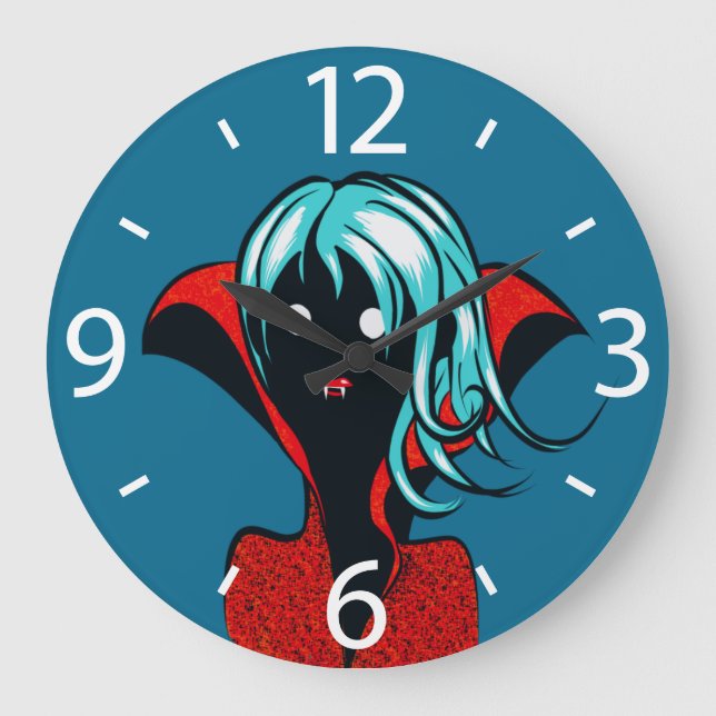 Reloj Redondo Grande Gracioso Chica de vampiros Cute Gótico arte (Anverso)