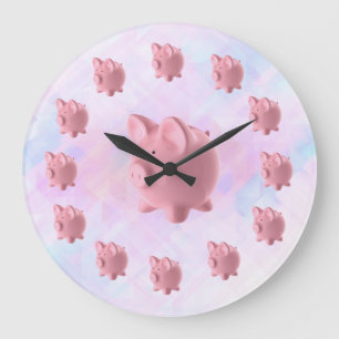 Reloj Redondo Grande Gracioso diseño de cerdo rosa
