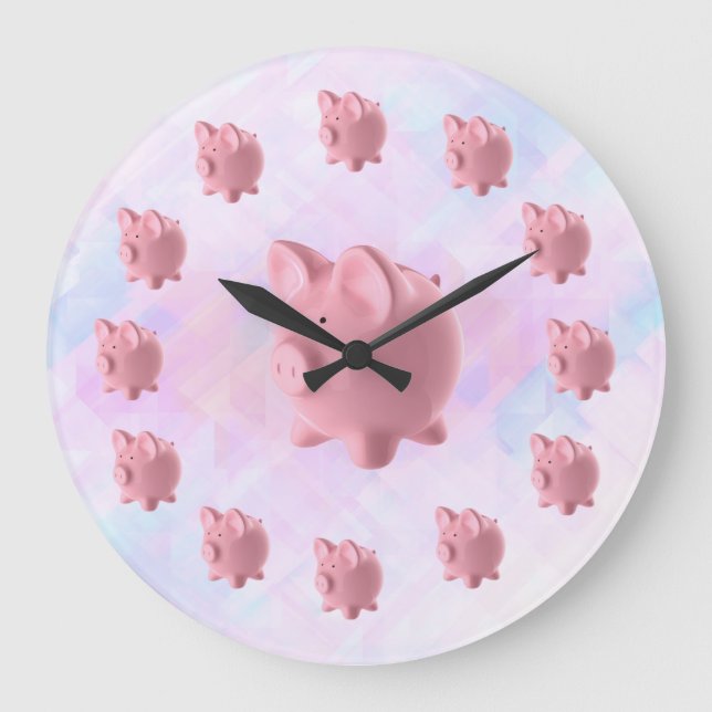 Reloj Redondo Grande Gracioso diseño de cerdo rosa (Anverso)