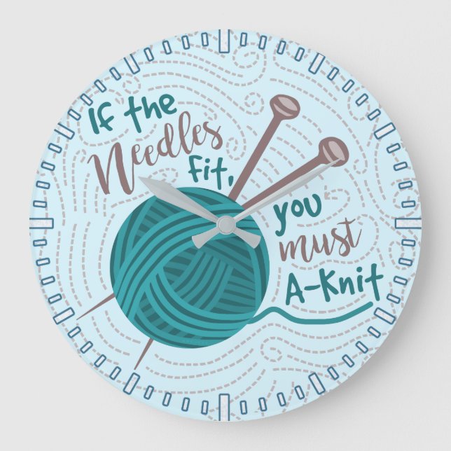 Reloj Redondo Grande Gracioso Knitter Cute Yarn Needles (Anverso)