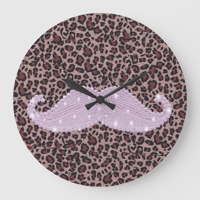Reloj Redondo Grande Gracioso Mustache De Lluvia Rosa Y Patrón De Impre (Anverso)