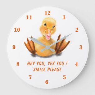 Reloj Redondo Grande Gracioso Wink Playful Duck amarillo - Tu texto / c