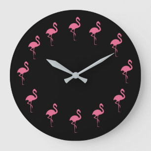 Reloj Redondo Grande Graciosos flamencos rosados tropicales