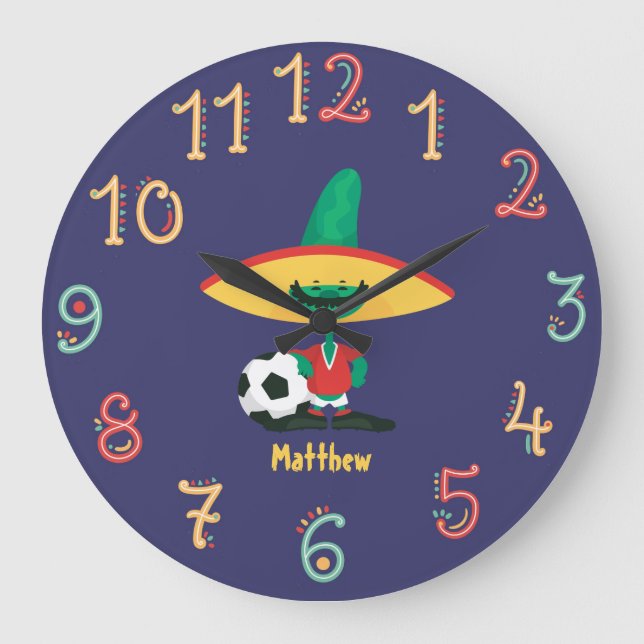 Reloj Redondo Grande Graciosos niños mexicanos en el paro del fútbol (Anverso)