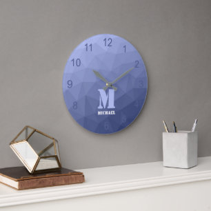 Reloj Redondo Grande Gradiente azul gris patrón geométrico de malla Mon