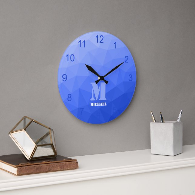 Reloj Redondo Grande Gradiente azul oscuro Patrón de malla geométrica M (Oficina)