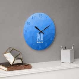 Reloj Redondo Grande Gradiente de azul claro Patrón de malla de geometr