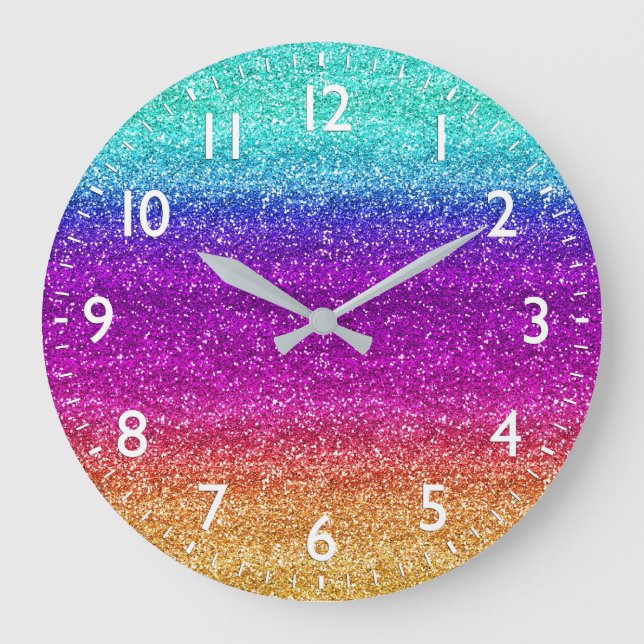Reloj Redondo Grande Gradiente de brillo de arcoíris brillante (Anverso)