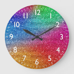 Reloj Redondo Grande Gradiente de brillo de arcoíris brillante