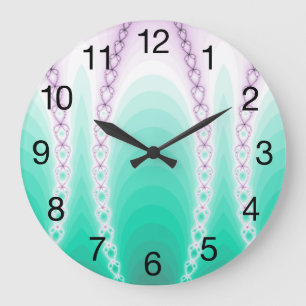 Reloj Redondo Grande Gradiente de fractal abstracto verde púrpura