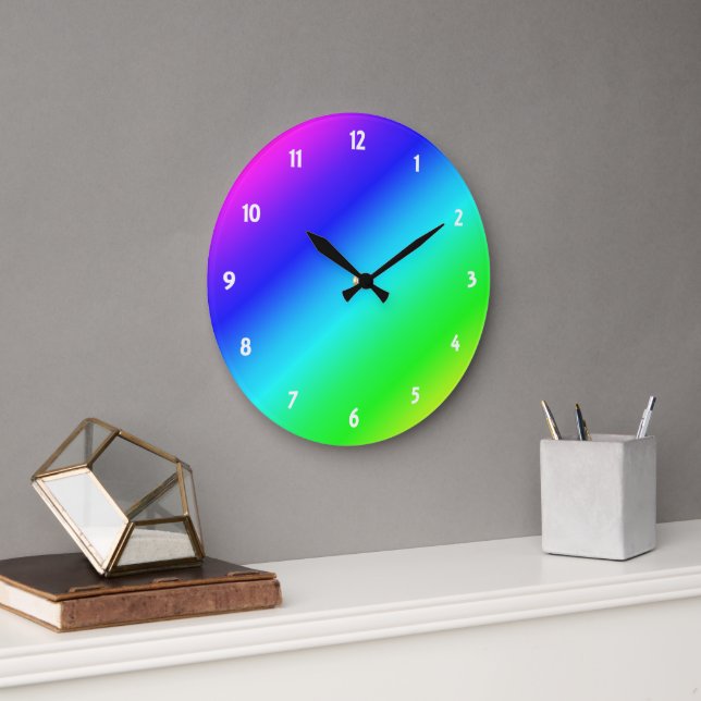 Reloj Redondo Grande Gradiente diagonal arcoiris azul a verde (Oficina)