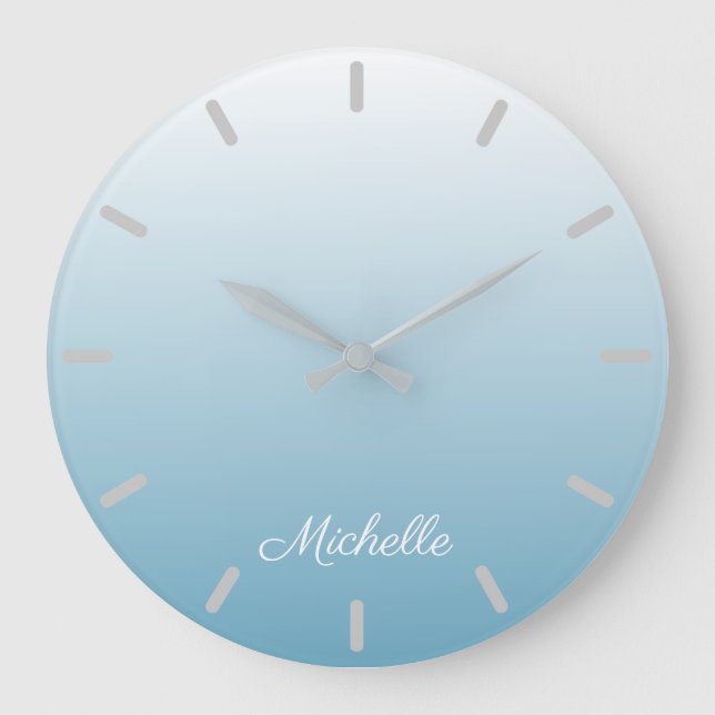 Reloj Redondo Grande Gradiente personalizado de color azul angelado (Anverso)