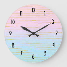 Reloj Redondo Grande Gradiente rosa azul pastel con líneas de oro