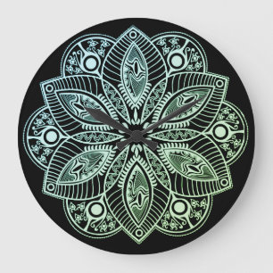 Reloj Redondo Grande Gradiente verde tribal exótico Mandala
