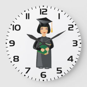 Reloj Redondo Grande Graduada con Gorra y Toga Negras