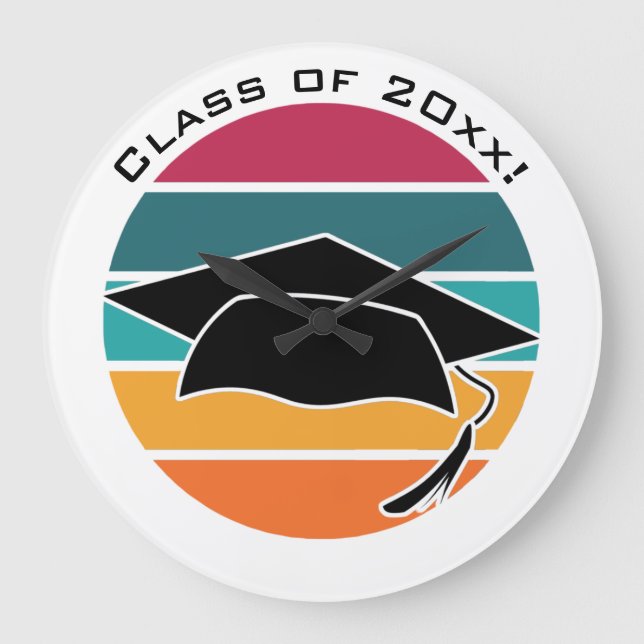 Reloj Redondo Grande Graduado Retro Graduado Cap Mortarboard (Anverso)