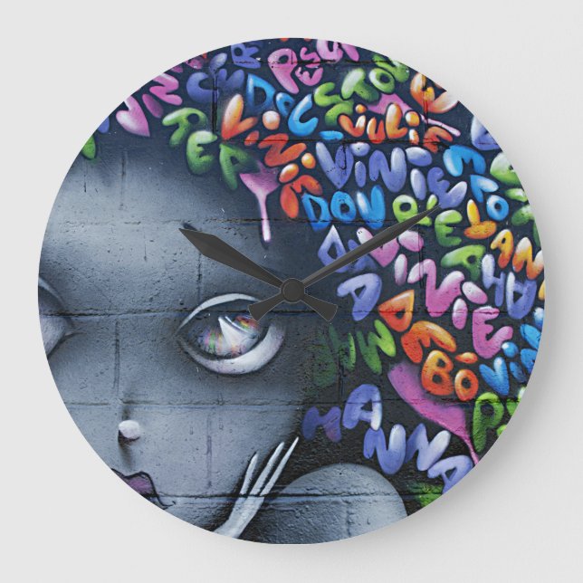Reloj Redondo Grande Graffiti de hadas mudas (Anverso)