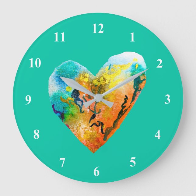Reloj Redondo Grande Graffiti heart watercolor art (Anverso)