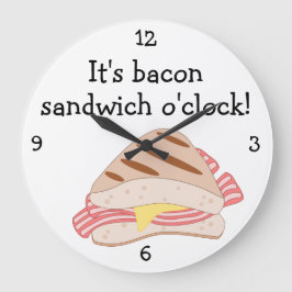 Reloj Redondo Grande Gráfica de comida divertida Bacon Butty O'Clock