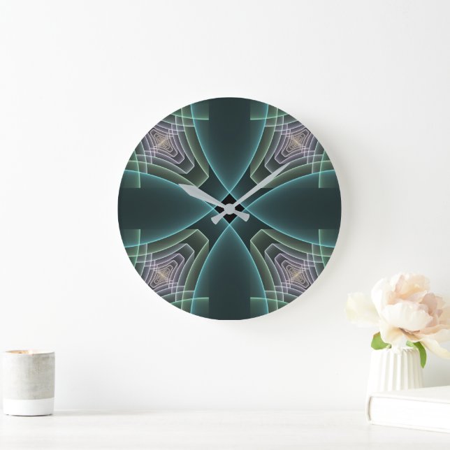 Reloj Redondo Grande Gráfico de arte fractal geométrico Verde azulado m (Hogar)