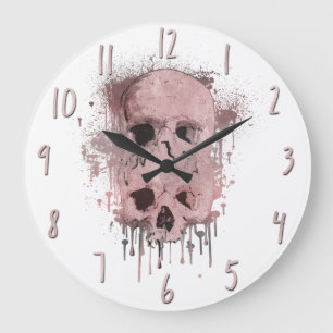 Reloj Redondo Grande Gráfico de cráneo rosa dorado con salpicaduras de