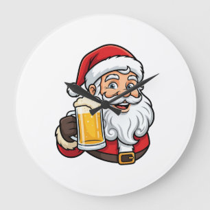 Reloj Redondo Grande Gráfico de Navidad de Papá Noel bebiendo cerveza