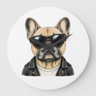 Reloj Redondo Grande Gráfico de perro cool Bulldog Francés