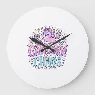 Reloj Redondo Grande Gràfico de Producto de Unicornio Caticorn Caos Cut