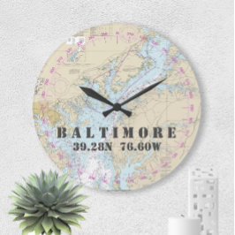 Reloj Redondo Grande Gráfico naumático Mapa de cosecha Baltimore Chesap