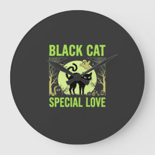 Reloj Redondo Grande Gráficos de amor especial de gato negro de Hallowe