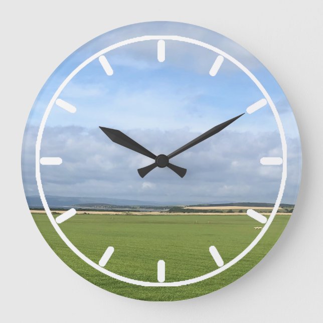 Reloj Redondo Grande Gran cielo y campos verdes (Anverso)