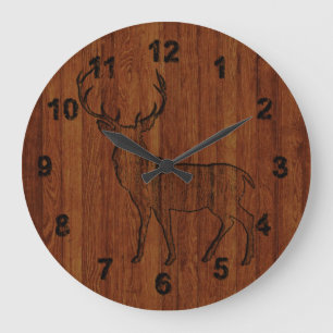 Reloj Redondo Grande Gran ciervo tallado en madera Efecto