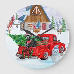 Reloj Redondo Grande Gran Danés en camión de entrega de Navidad nieve