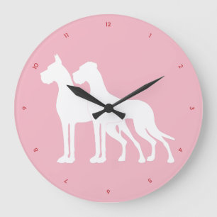 Reloj Redondo Grande Gran danés sobre rosa