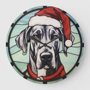 Reloj Redondo Grande Gran Danés Vidrio Pintado de Navidad