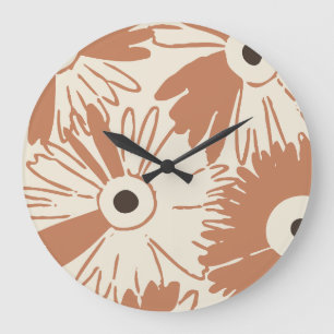 Reloj Redondo Grande Gran Flor de Margarita Retro con Terracota Especia