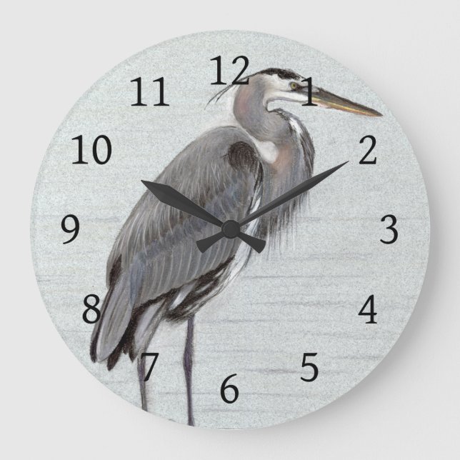 Reloj Redondo Grande Gran garza azul (Anverso)