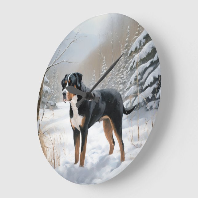 Reloj Redondo Grande Gran Montaña Suiza deja que nieve Navidades (Ángulo)