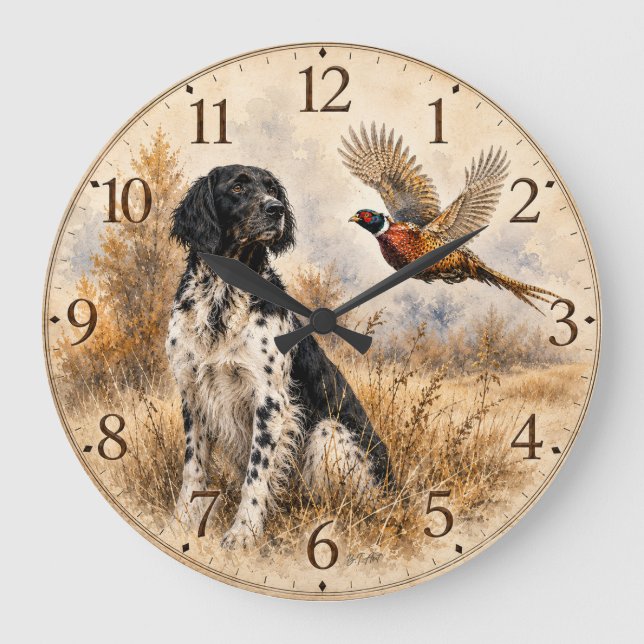 Reloj Redondo Grande Gran Münsterländer con faisán (Anverso)