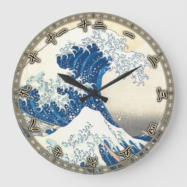 Reloj Redondo Grande Gran ola de Kanagawa, arte japonés, Hokusai (Anverso)