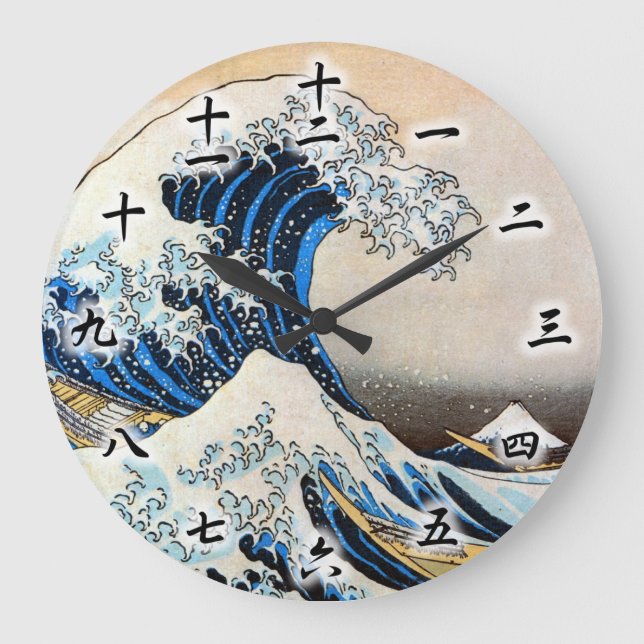 Reloj Redondo Grande Gran ola, Hokusai, Ukiyo-e (Anverso)